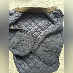Barbour Quilted Gray Vest with Brown Collar